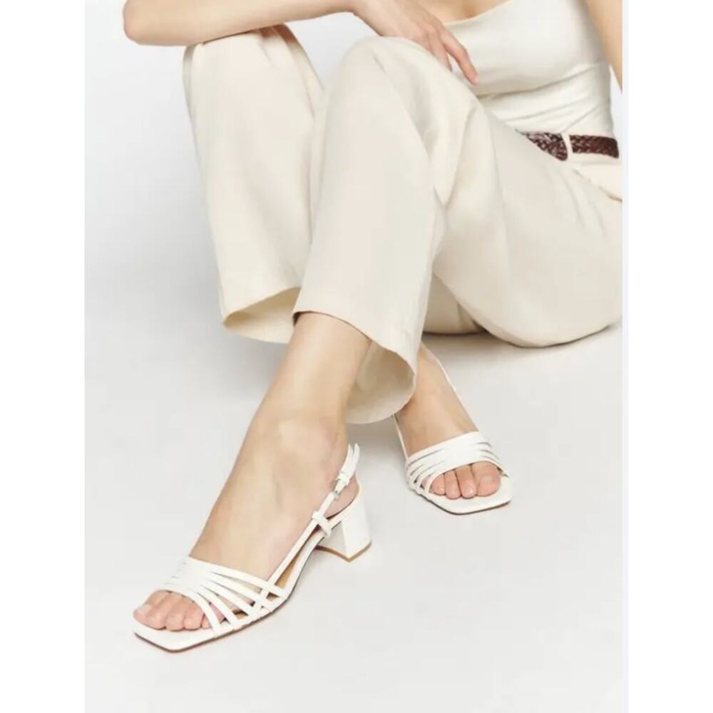 Women's Reformation Eleanora Sling Back Block Heel Sandal in White size 10 70s